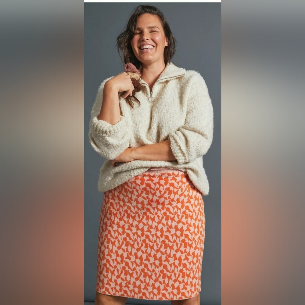 Anthropologie Orange & Cream Printed Pencil Skirt